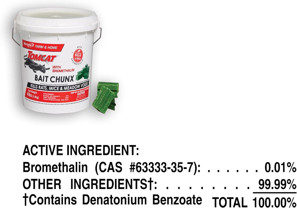 Tomcat Bromethalin Bait Chunx - Effective Rat and Mouse Control Blocks | 4 lbs for Agricultural Use