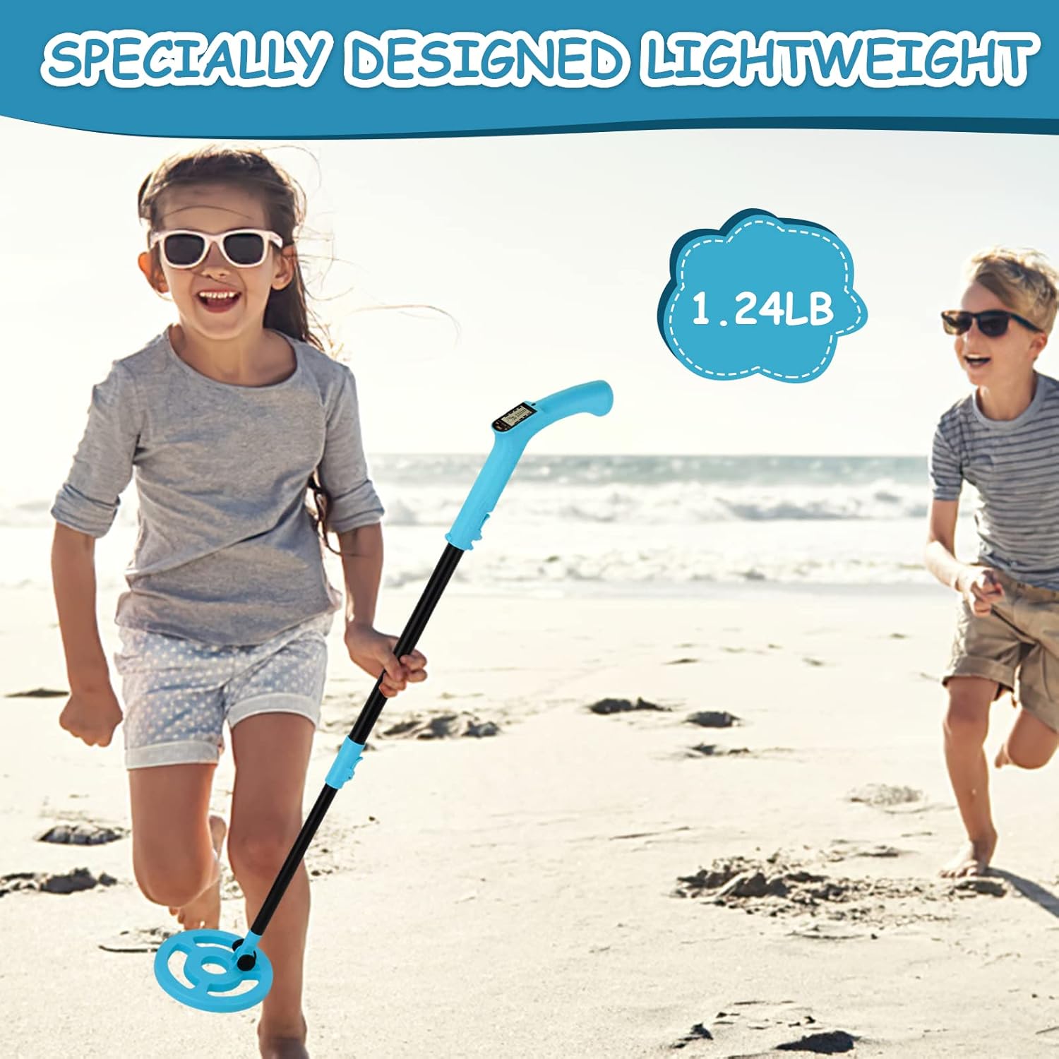OMMO Metal Detector - Adjustable 27.5”-37.8” Lightweight Kids Metal Detector with LCD Display & 6” Coil