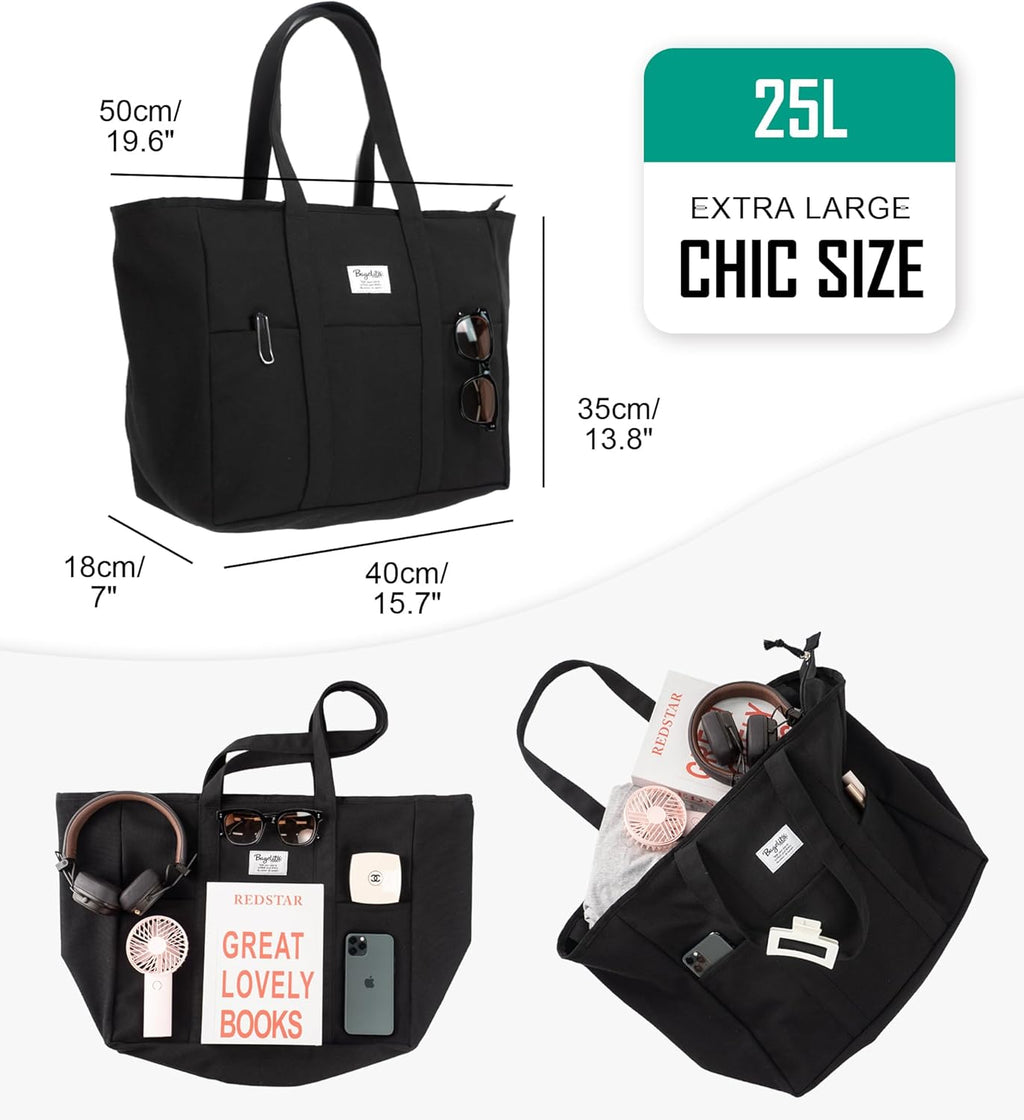 Skiennix Extra Large Canvas Tote Bag - Versatile Utility Work Bag with Zipper for Men & Women