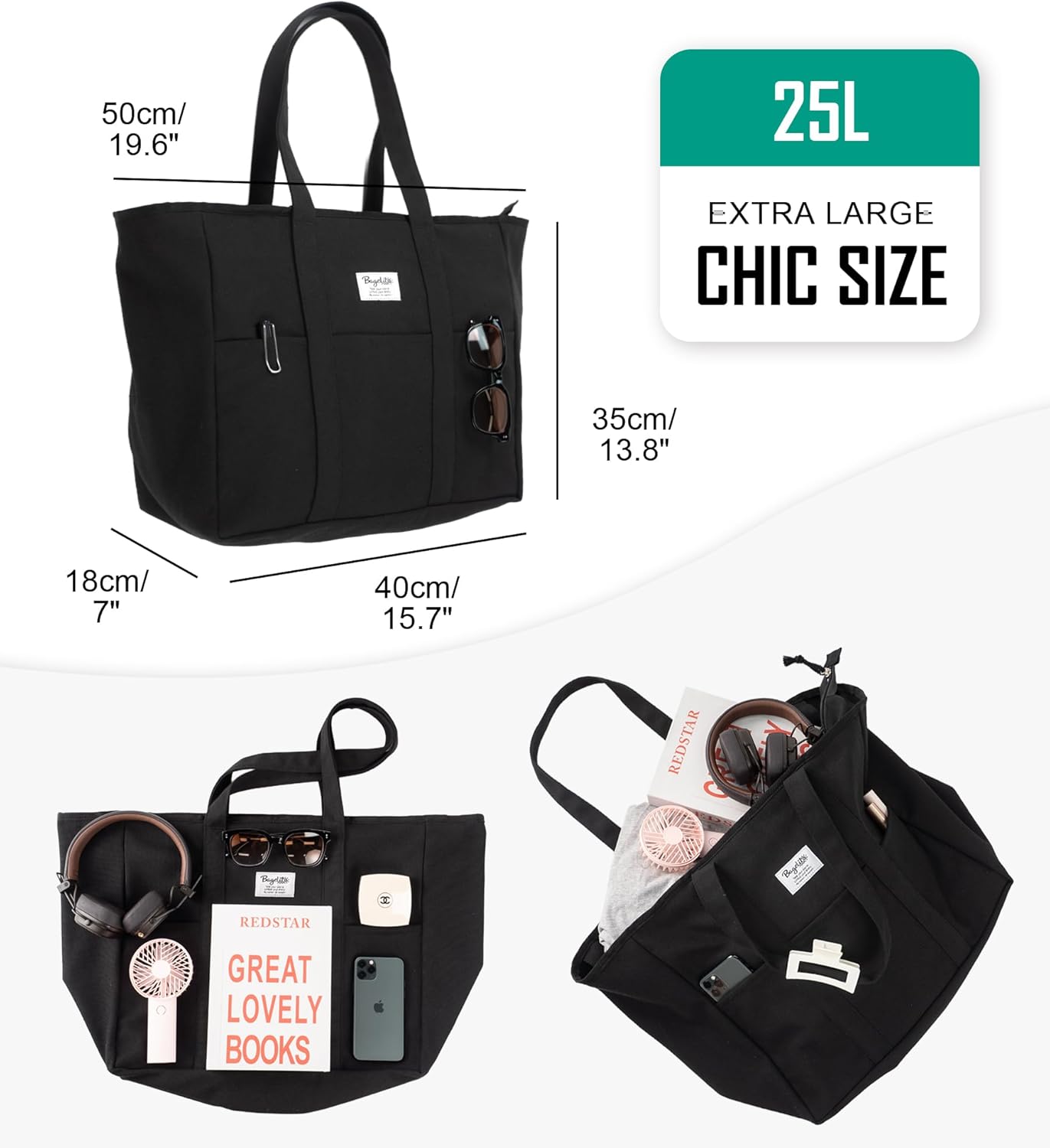 Skiennix Extra Large Canvas Tote Bag - Versatile Utility Work Bag with Zipper for Men & Women