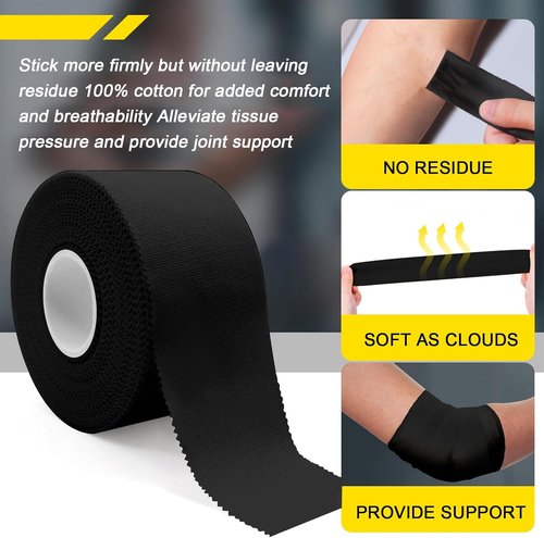 CKeep Athletic Tape - 4 Pack Black Sports Tape | Sturdy No Glue Residue for Muscle Support (1.5 Inches)