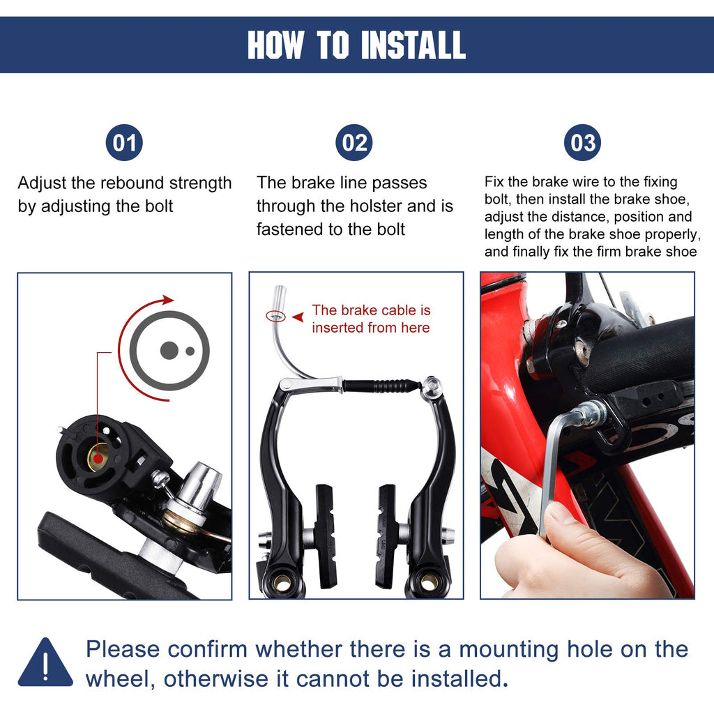 Riakrum 2 Sets Bike Brakes Include 2 Pairs V-type Brakes with 2 Pieces Braking Cables and 4 Pieces Cable End Caps for Mountain Bikes