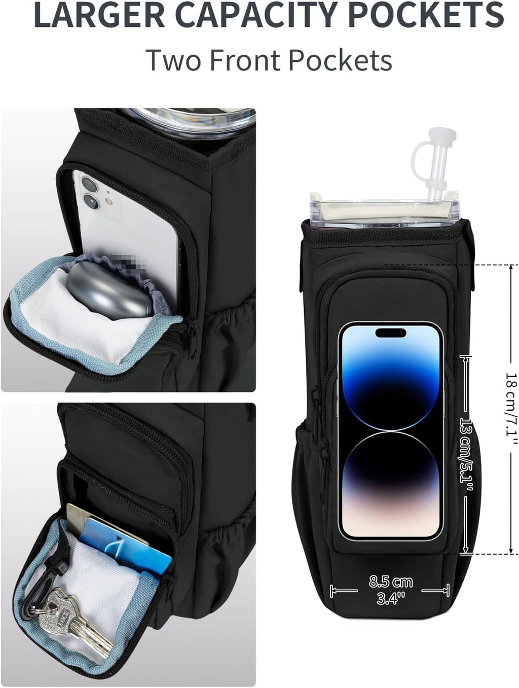Sportsnew Water Bottle Carrier Bag - Insulated Holder with Phone Pocket for 30oz/40oz Tumblers