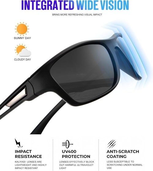 KALIYADI Polarized Sunglasses for Men, Sports Sun Glasses for Driving Cycling Fishing with UV protection