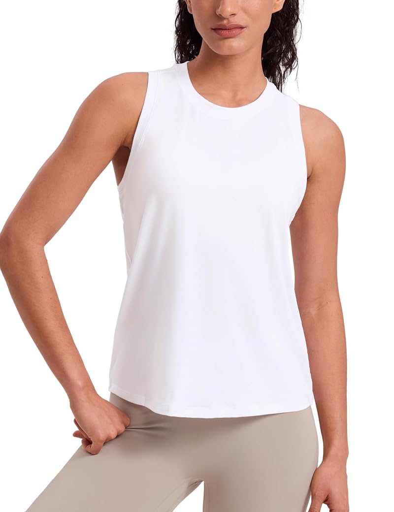 CRZ YOGA Quick-Dry Racerback Tank Top – Hip Length, White, Medium