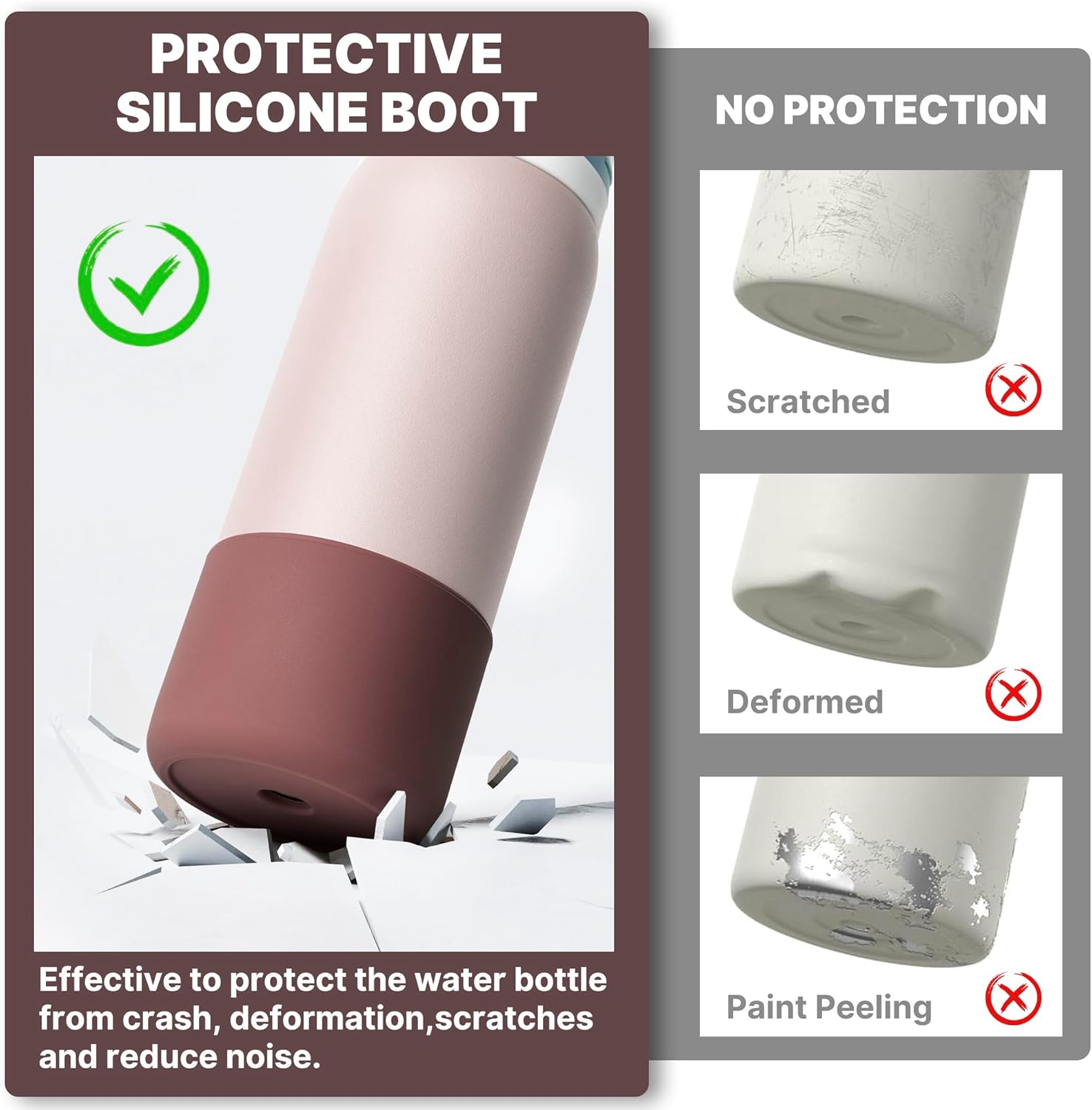 Owala Silicone Water Bottle Boot - Anti-Slip Protective Sleeve for 40 oz Stainless Steel Bottles | Reddish Brown
