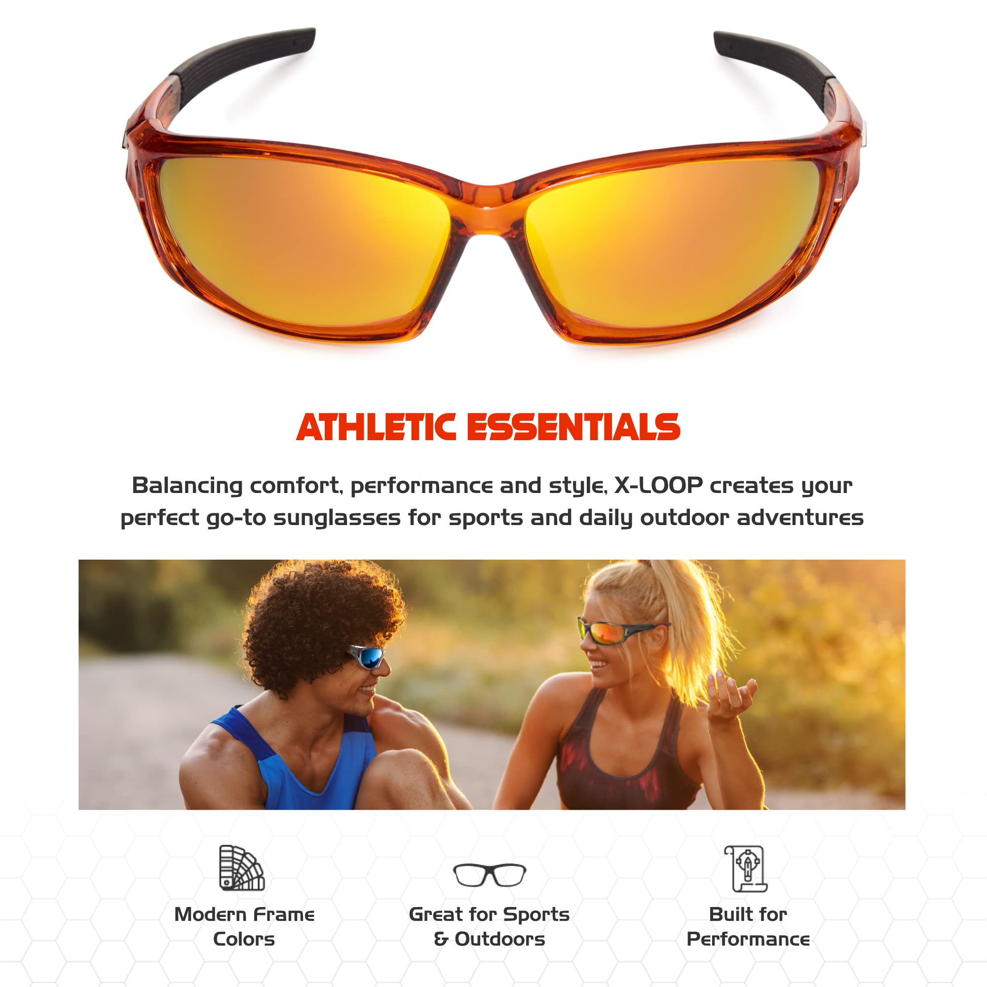 X LOOP Polarized Sports Sunglasses for Men - Wrap Around UV400 Baseball Running Cycling Driving Fishing Golf Glasses