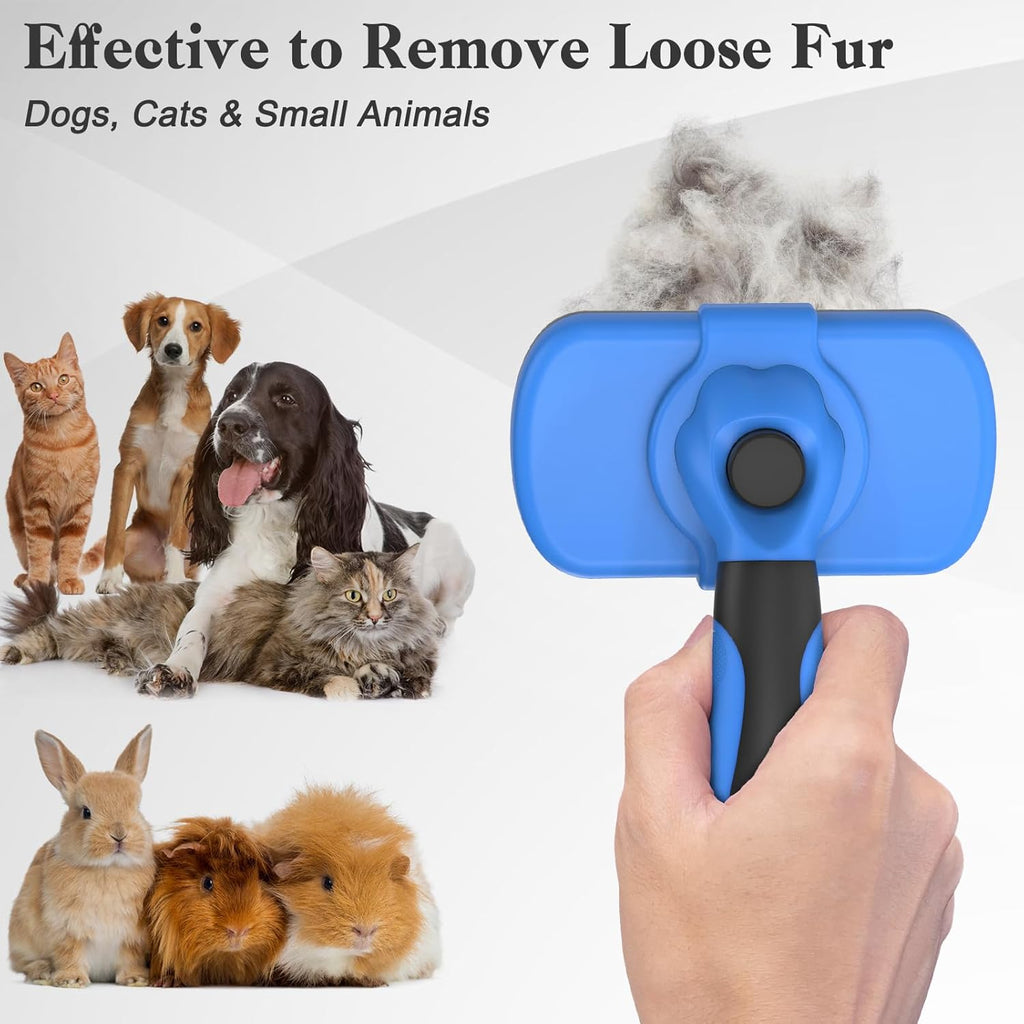 Swihauk Self-Cleaning Slicker Brush - Gentle Deshedding Tool for Dogs & Cats | Blue Color