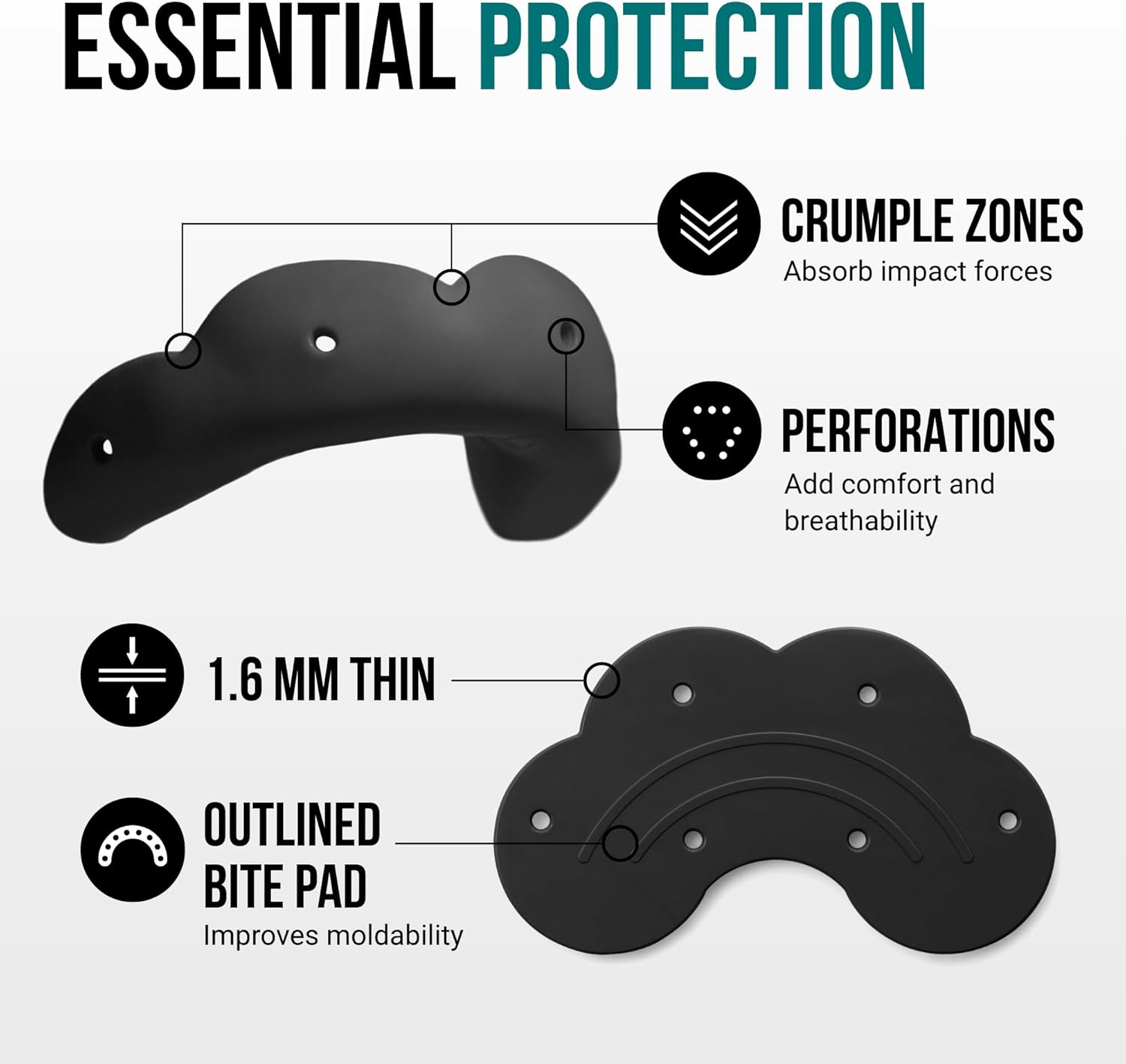 SISU Go Mouthguard - Charcoal Black Low-Profile Protection for Action Sports | Remoldable & Breathable