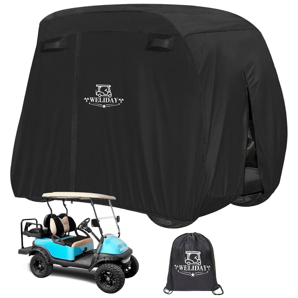 WELIDAY Golf Cart Cover Compatible with Yamaha EZGO Club Car, 2/4/4+2 Passengers Golf Cart Cover with Three Zipper Doors, Water Resistant Polyester Fabric for All-Weather Protection
