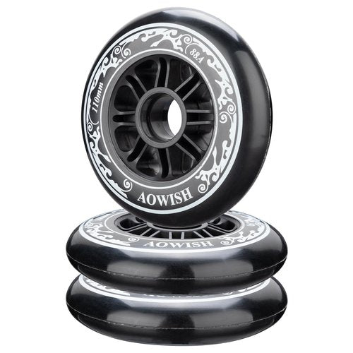AOWISH 110mm Speed Inline Skate Wheels 110 mm Roller Blades Wheel 88A Outdoor Speed Skating Shoes Replacement Wheels, Black, Set of 3