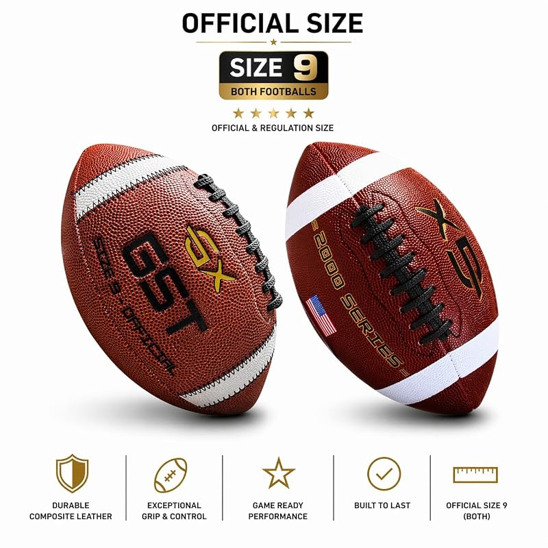 Official Size 9 Football — GX 2000 Series Premium Leather, Includes Ball Pump