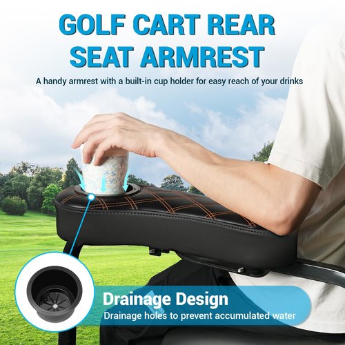 CartClan Univeisal Golf Cart Armrest with Cup Holder, No Drilling Golf Cart Armrest Suitable for Club Car EZGO Yamaha Golf Carts, Only Fits 1 in Square Tube-Black