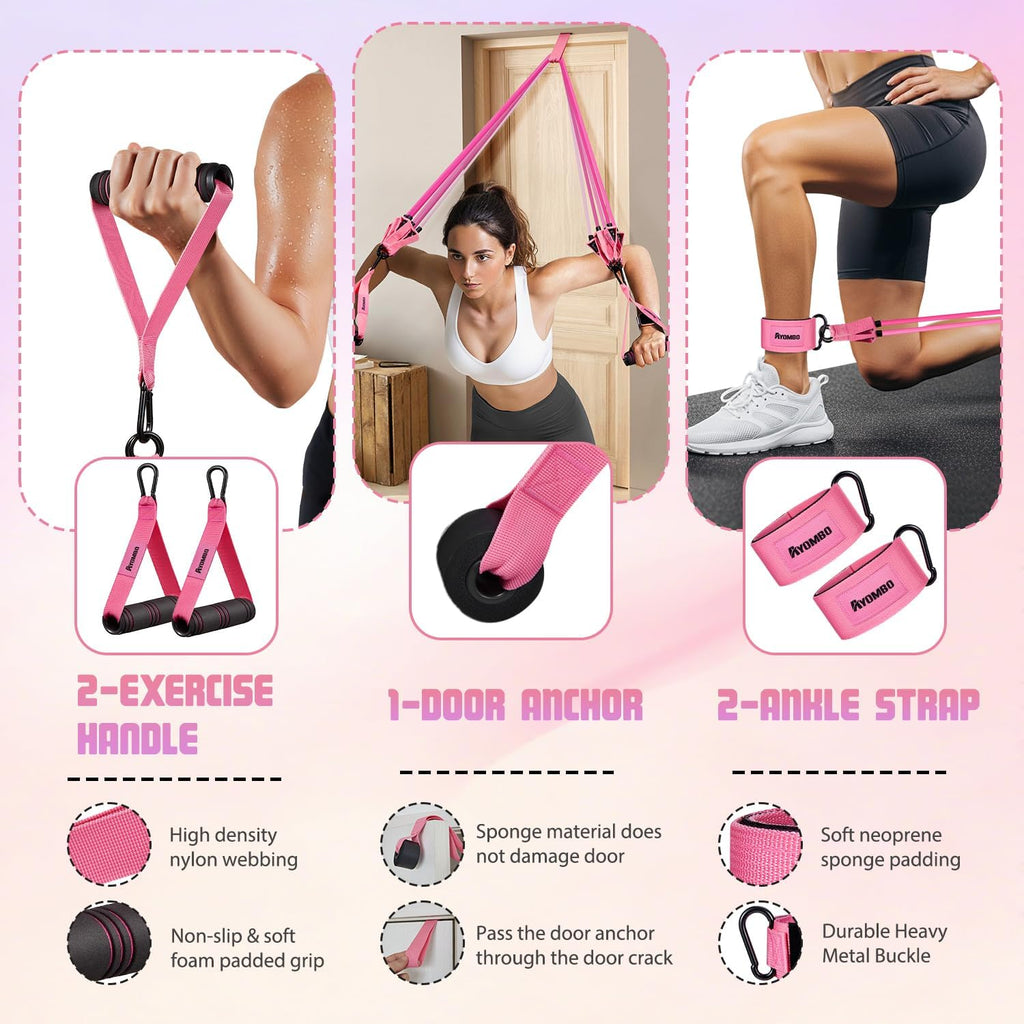 Skiennix Resistance Bands - 5 Level Workout Set with Handles for Women | Ideal for Yoga & Pilates