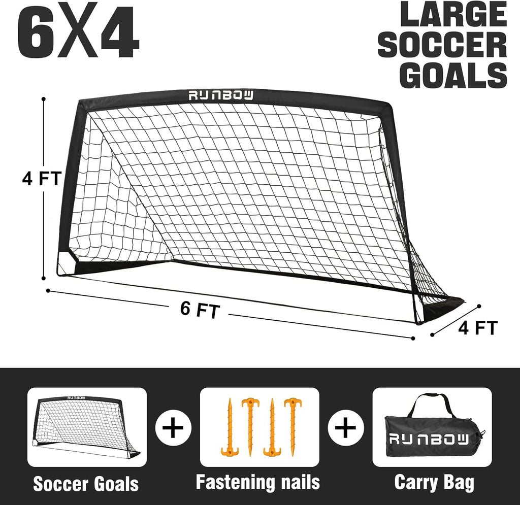 RUNBOW 6x4 FT Kids Soccer Goal with Carry Bag, Portable Folding Soccer Net for Backyard Practice Training, Indoor/Outdoor Use for Youth and Adults