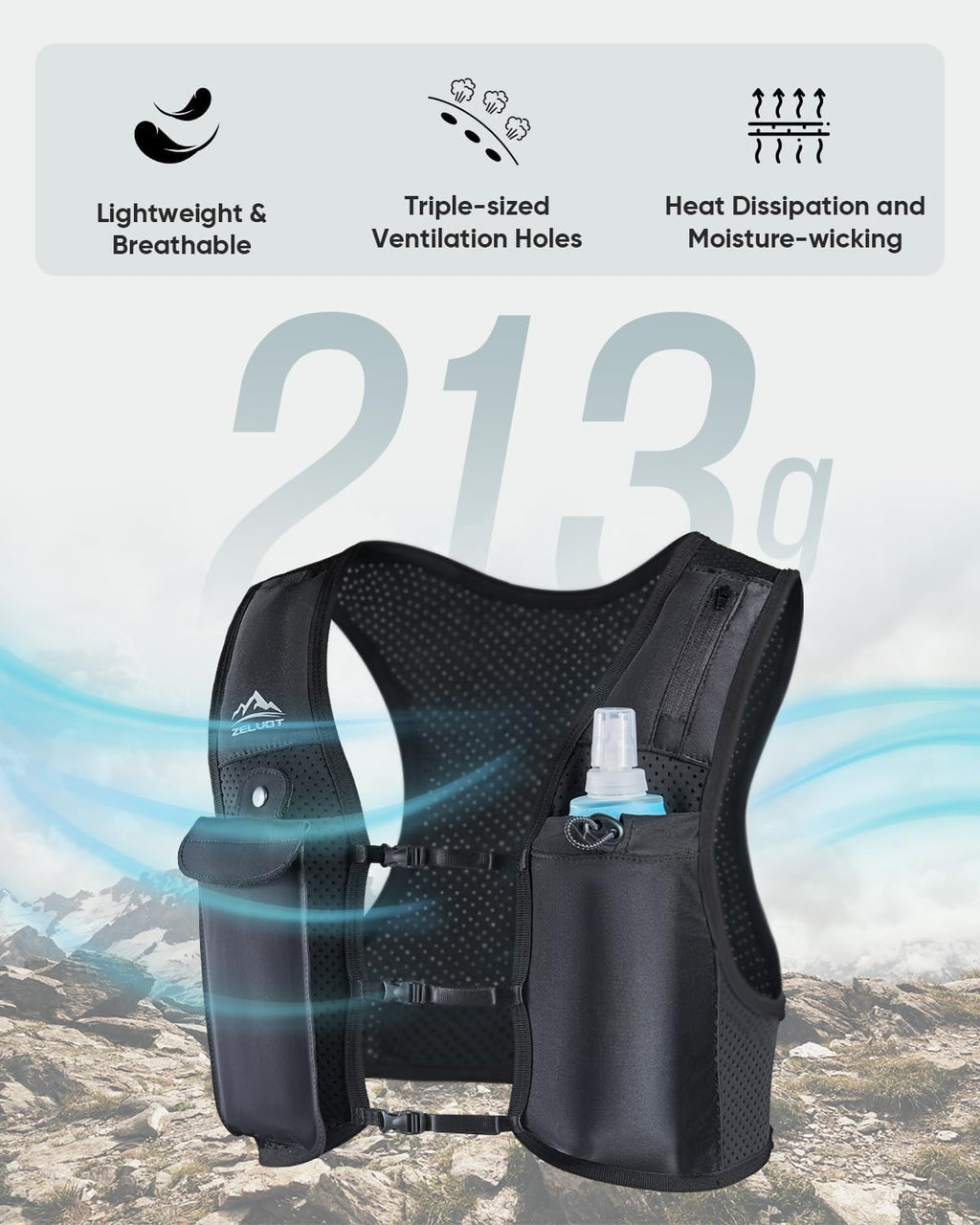 Zelvot Running Vest - Adjustable Hydration Backpack with 500ml Soft Flask | Lightweight & Reflective for Runners