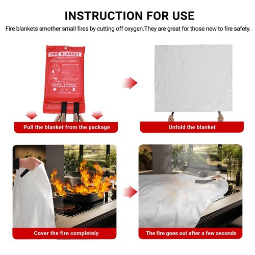VitaPolaris Heavy-Duty Emergency Fire Blanket, 4 Pack – Fireproof Fiberglass Blanket for Kitchen, Home, Car, Grill, Fireplace, Camping, Heat Shield, Grease Fires, Emergency Fire Suppression