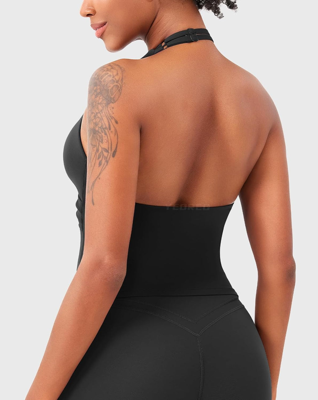 YEOREO Women's Halter Tank Top - Padded Deep V Neck Strappy Workout Camisole | Longline Backless Design