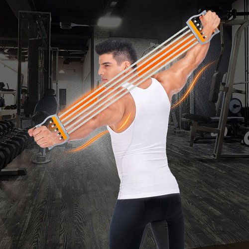 TOCO FREIDO Chest Expander, 5 Tubes Ajustable Arm Strength Trainer, Exercise Resistance Bands for Home Fitness Muscle Training