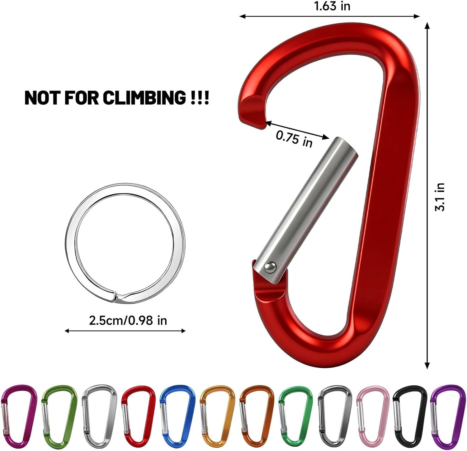 Skiennix 12PCS Carabiner Keychain Clips - Durable 3" Aluminum D-Ring Hooks for Home & Outdoor Use