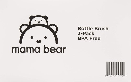 Mama Bear - Baby Bottle Brush Set with Nipple Cleaner & Suction Cup Stand | White (Pack of 3)