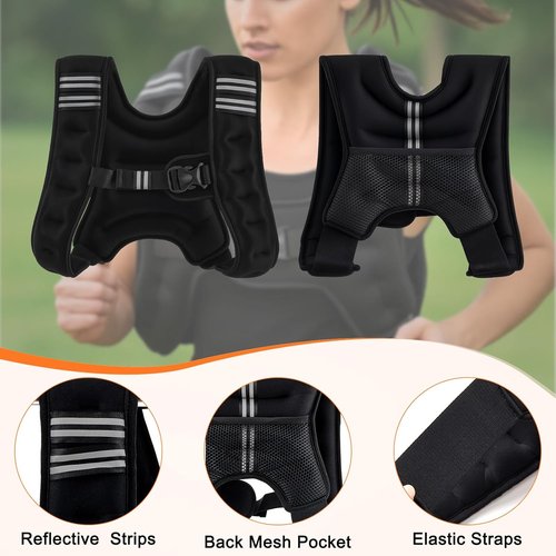 Arrowbash Weighted Vest - 6 lb Adjustable Weight Vest with Reflective Stripe & 2 Pair of 1 lb Weights for Strength Training & Fitness