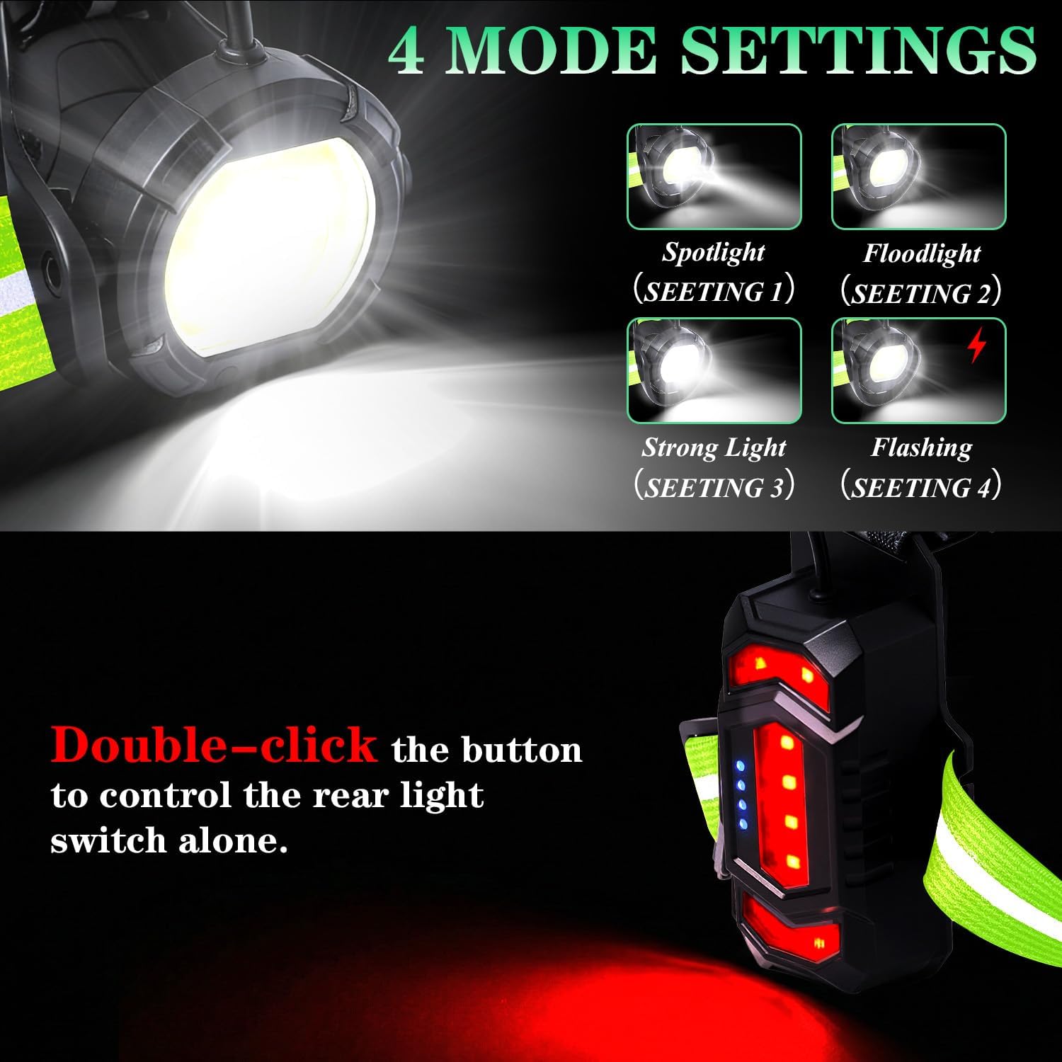Skiennix Running Lights - 360° High Visibility Rechargeable Vest with Rear Red Warning Light | IPX4 Waterproof