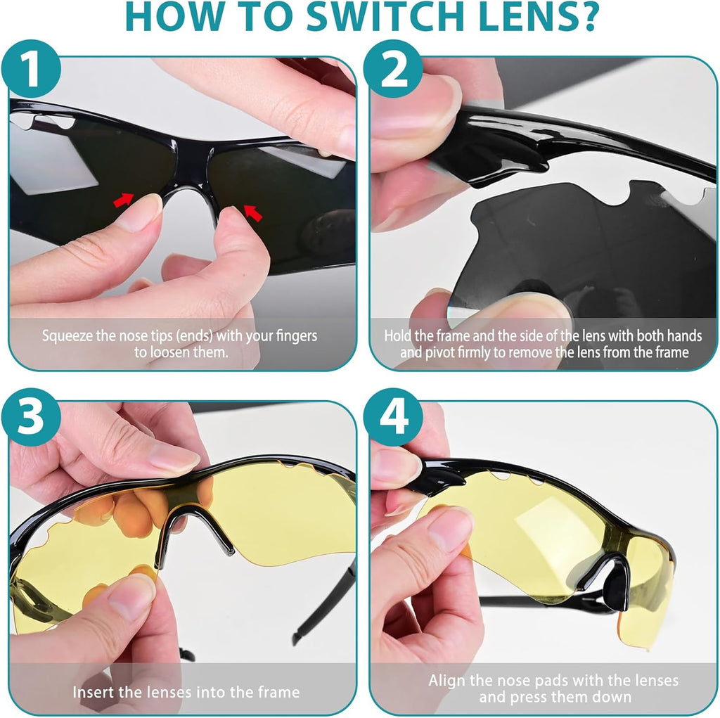 Skiennix Shooting Glasses - Anti-Fog Safety Eyewear with 5 Interchangeable Lenses & Case