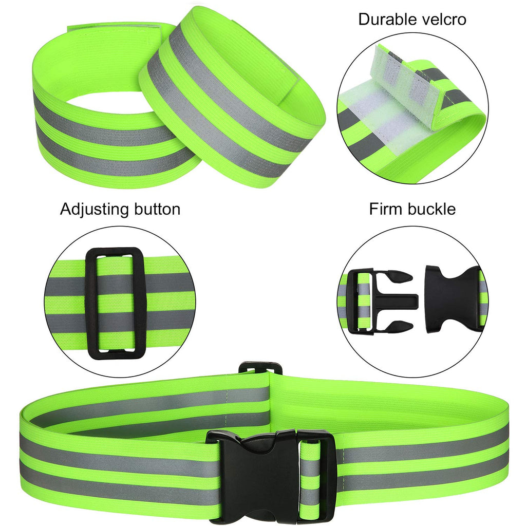 Hotop 6 Pieces Reflective Band Strap Safety Reflective Glow PT Belt High Visibility Waist Belt for Arm, Wrist, Ankle, Leg Running Cycling Walking Marathon(Green)
