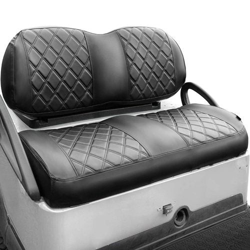 NOKINS Golf Cart Seat Covers Fit Club Car Precedent/Tempo/Onward Premium Front Seat Cushion, Golf Cart Vinyl Diamond Seat Covers, Soft/Scratch-Resistant/No Stapler Needed (Black&Black Stitching)