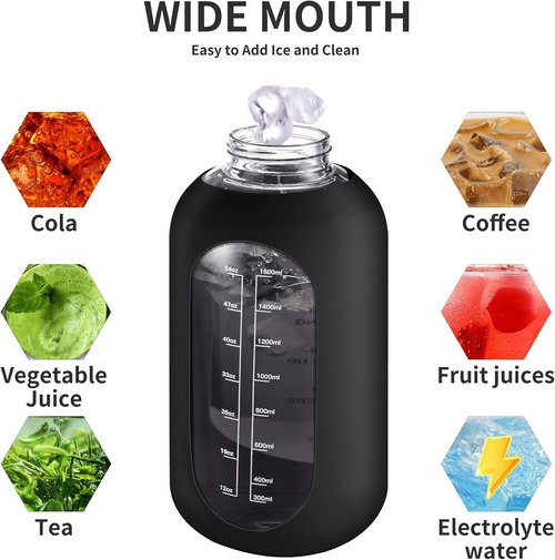 CIVAGO 40 oz Glass Water Bottle - Motivational Flask with Straw, Time Marker & Silicone Sleeve | Mauve