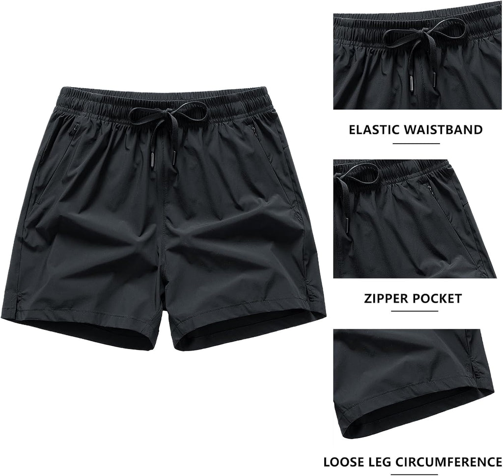 Skiennix Men's Athletic Workout Shorts - Lightweight Moisture-Wicking with Zipper Pockets | 3-Pack