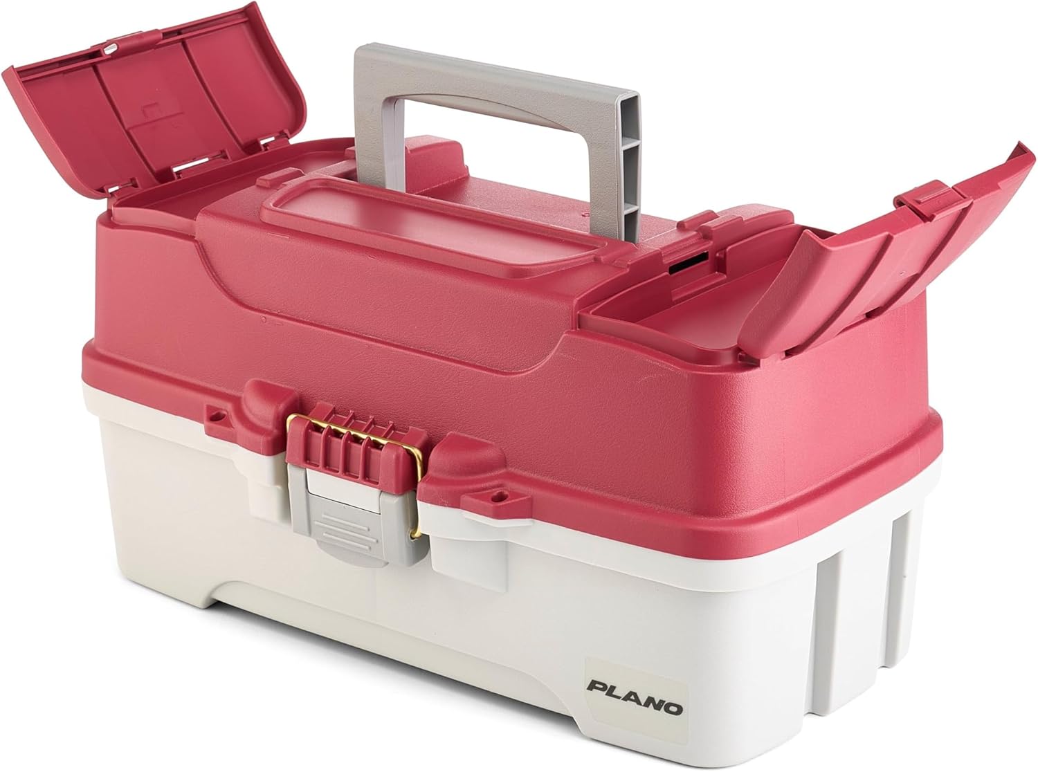 Plano Tackle Box | Three-Tray Salmon Kit with Deep Storage - Maroon/Grey, Rust-Proof Brass Latch