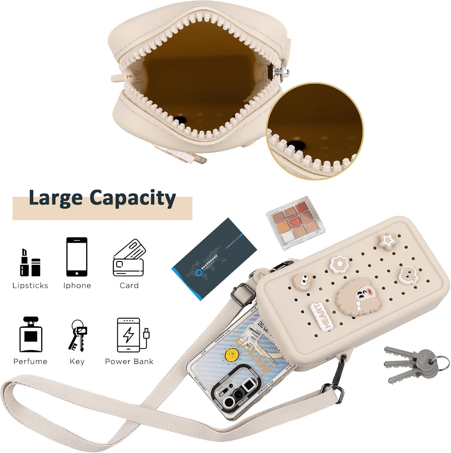 Skiennix Silicone Crossbody Bag - Waterproof & Lightweight Phone Purse with Adjustable Strap | Beige