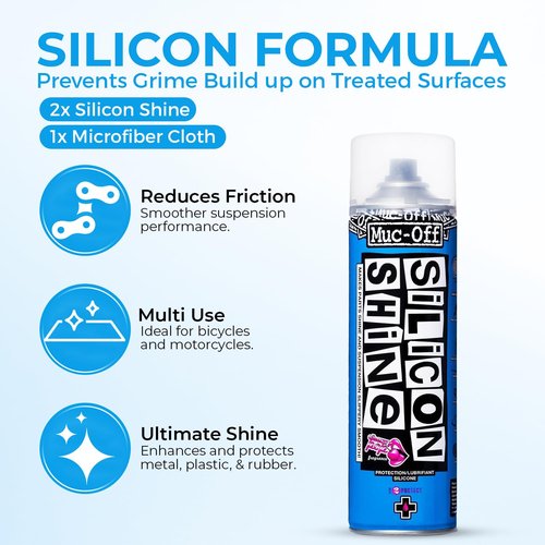 Muc-Off Silicon Shine 500ml, 2-Pack | Quick-Dry & Dirt-Repellent | Enhances Metal, Plastic & Rubber | Suitable for Bicycles, Motorcycles, ATVs & UTVs