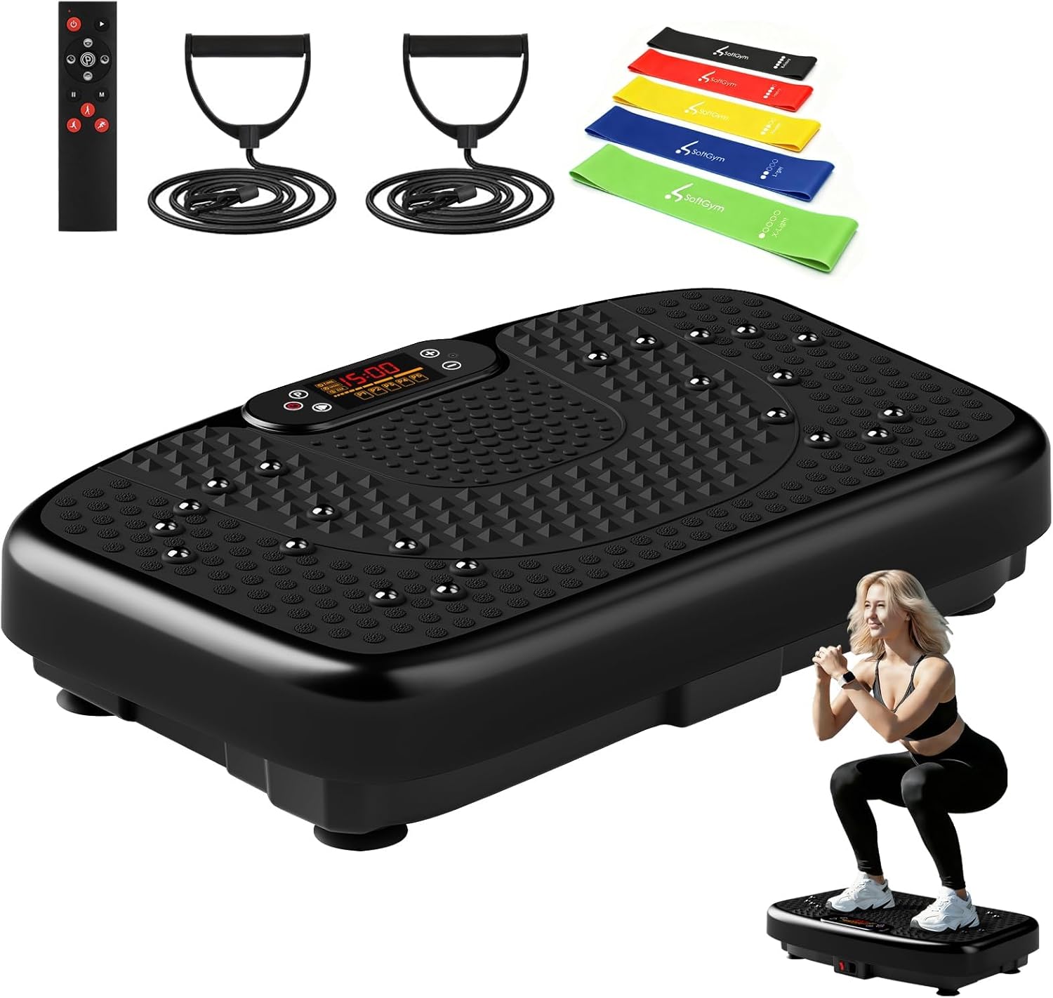 SoftGym Vibration Plate - Whole Body Workout Machine for Lymphatic Drainage | 450 Lbs Capacity with Resistance Bands