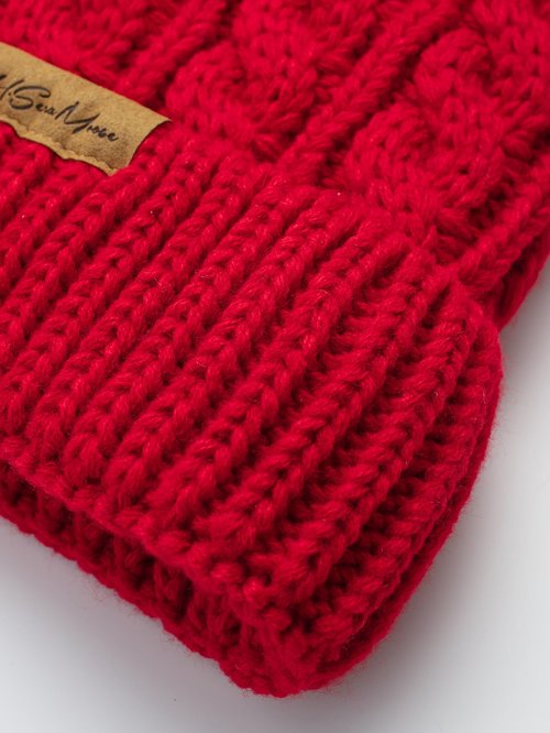 H.SeraMoose Winter Hats for Women Cable Knit Chunky Skull Cap Fleece Lined Thick Fold Cuff Beanie hat (Wheat Spike,Red)