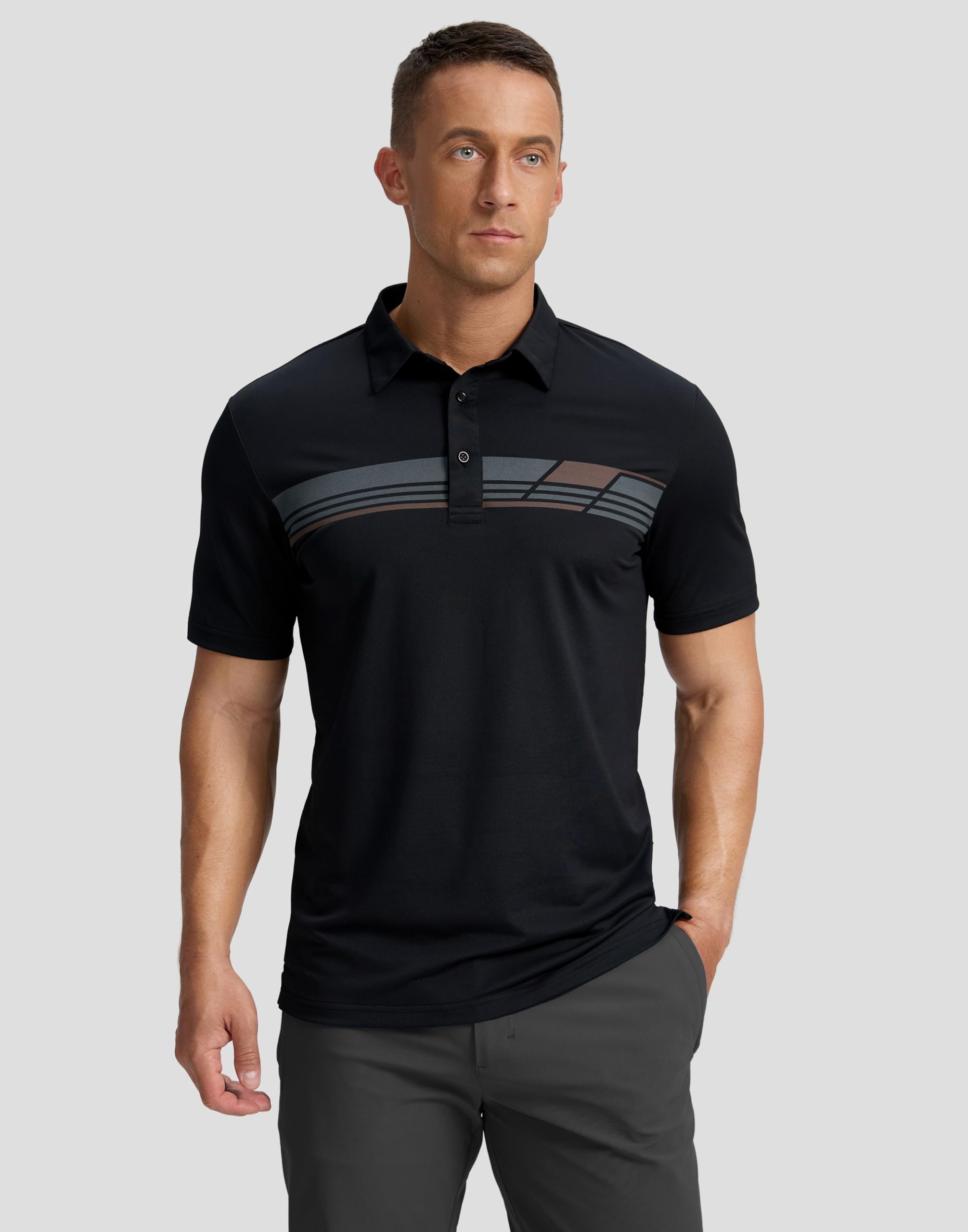 Men's Golf Shirts Dry Fit Moisture Wicking Performance Short Sleeve Collared Polo Shirts for Casual Athletic Business (Black Parallelogram, 4XL)