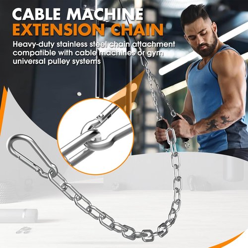 Anobeyi 23.6" Gym Fitness Cable Extension Chain, 304 Stainless Steel Cable Machine Extension Accessory, Workout Chain for Home Gym Replacement, Weight Lifting, Triceps Exercise (Silver-2pcs (Dia-4mm))
