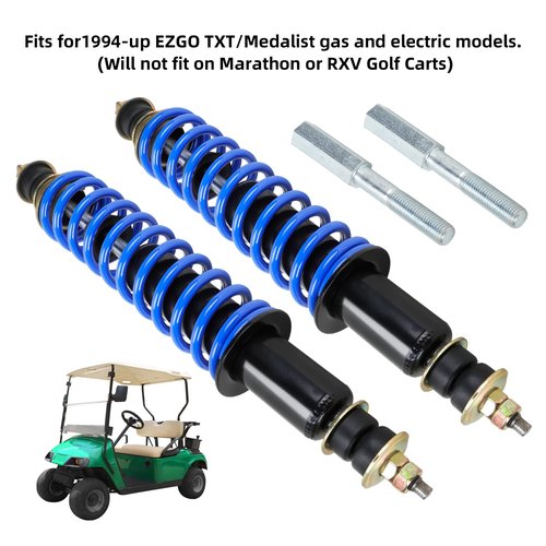 Roykaw Golf Cart Front/Rear Shock Absorber Kit Heavy Duty Coil Over Shocks Compatible with EZGO TXT/Medalist 1994-up Gas & Electric Models, 2 Packs, OEM# 70928-G01, 76418-G01, 70630-G01
