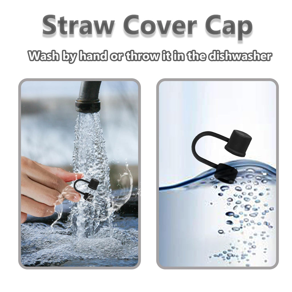 CEDIDJAC 6PCS Silicone Straw Covers Cap Compatible with Stanley Cup 30-40 oz Tumbler with Handle 10mm Straw Toppers，Dust-Proof Reusable Straw Cover for Stanley Cup Accessories (Black)