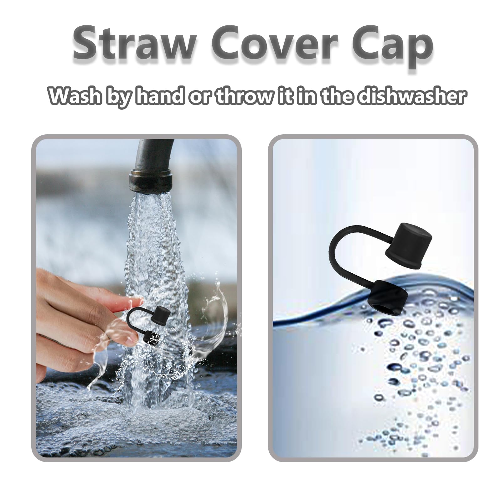 CEDIDJAC 6PCS Silicone Straw Covers Cap Compatible with Stanley Cup 30-40 oz Tumbler with Handle 10mm Straw Toppers，Dust-Proof Reusable Straw Cover for Stanley Cup Accessories (Black)