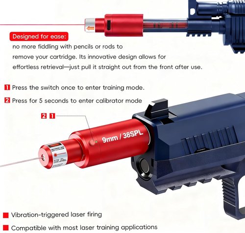 Dry Fire Laser Training System - Safe Home Practice Kit for 9mm/.38SPL | Rechargeable Laser Calibrator with Targets