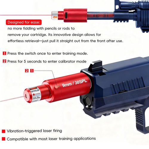 JKLESA Dry Fire Laser Training System, Laser Shooting Training, Compatible with 9mm/.38SPL Caliber, for Shooting Training Practice, Free App, Includes Laser Training Cartridge & Dozens of Drills