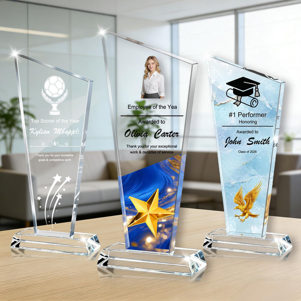Morlavid Personalized Crystal Trophy Award Custom Crystal Plaques with Logo/Photo/Name for Employee Recognition Retirement Team Achievements Leadership,Style 2