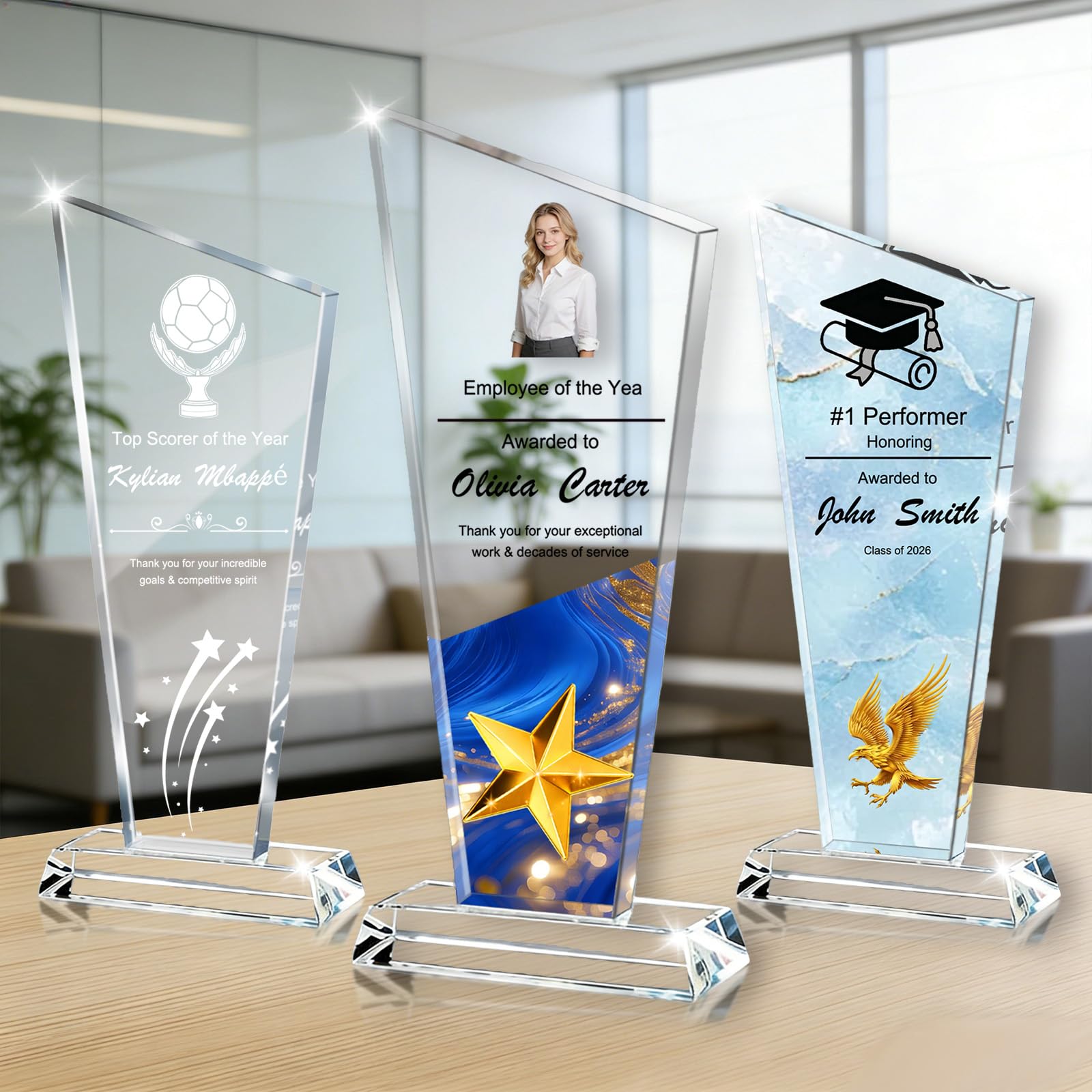 Morlavid Personalized Crystal Trophy Award Custom Crystal Plaques with Logo/Photo/Name for Employee Recognition Retirement Team Achievements Leadership,Style 2