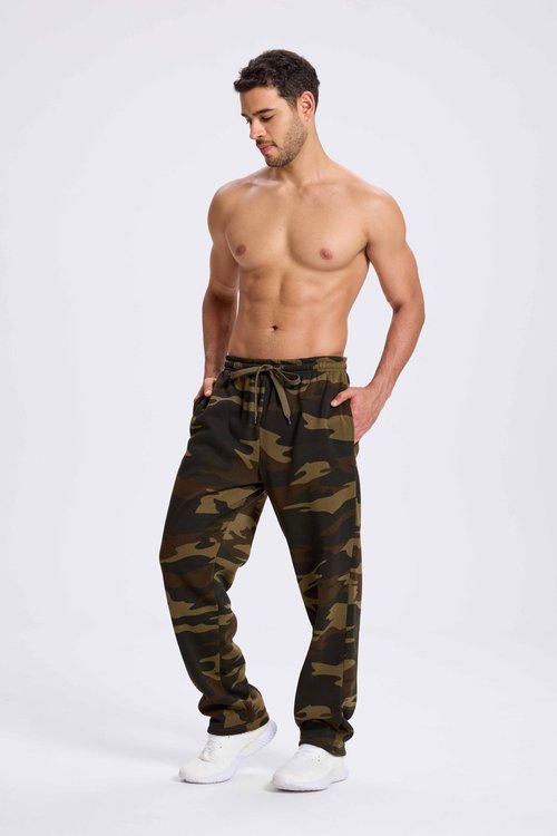 TanBridge Men's Athletic Open Bottom Relaxed Fit Sweatpants, Jogging and Daily Wear Sweatpants with Pocket Camo