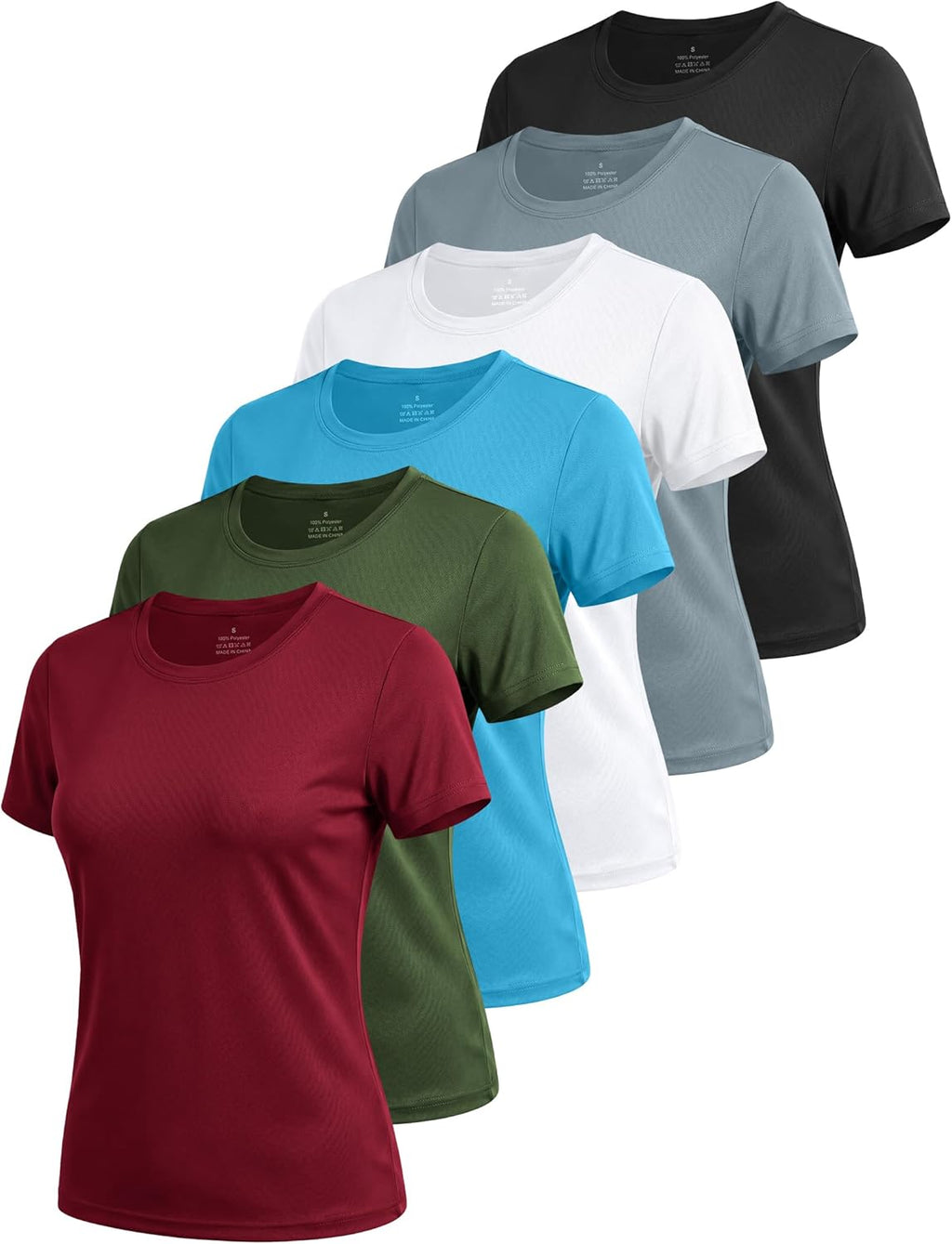 Skiennix 6 Pack Workout Tops for Women - Short Sleeve UPF Sun Protection Athletic Tees | Quick Dry Yoga & Running