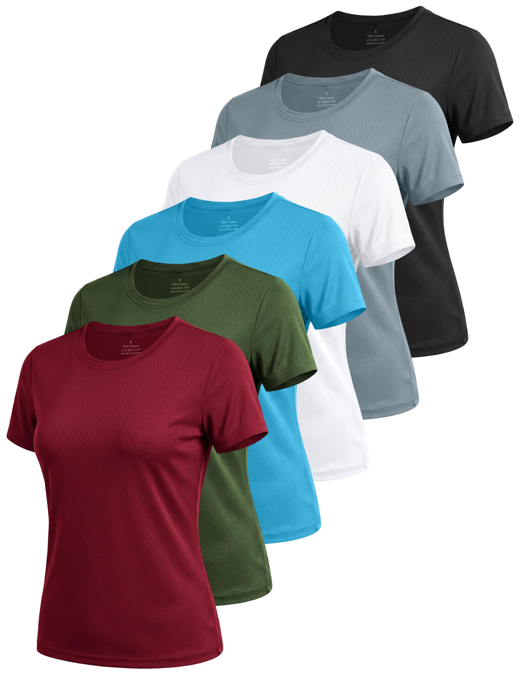 6 Pack Workout Tops for Women Short Sleeve UPF Sun Protection Athletic T Shirts Quick Dry Tennis Yoga Running Crew Neck Tee SetA XL