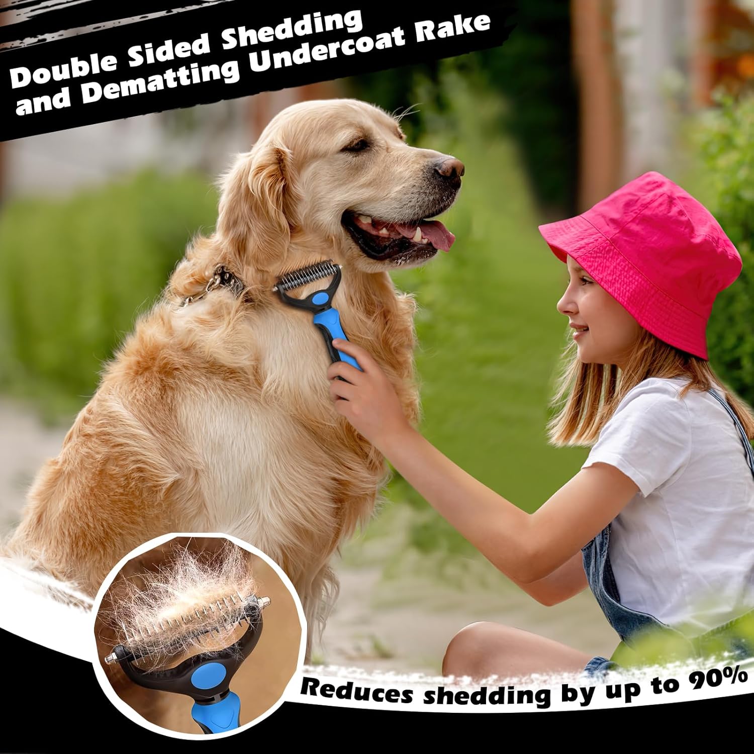 Skiennix Self-Cleaning Slicker Brush Set - Double-Sided Dematting Comb & Flea Comb for Dogs, Cats & Horses | Premium Grooming Tools (Blue)